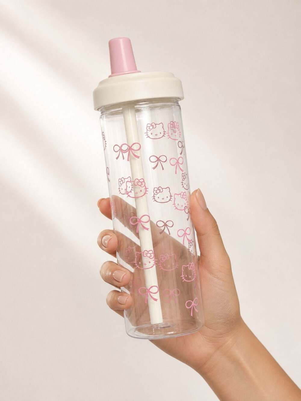 Sanrio Hello Kitty Bow and Character Print Clear Straw Tumbler with Pink Cap